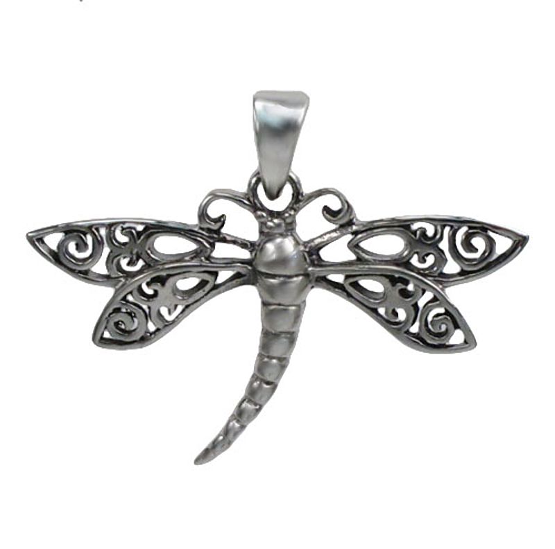 Sterling Silver Openwork Dragonfly Pendant - Click Image to Close